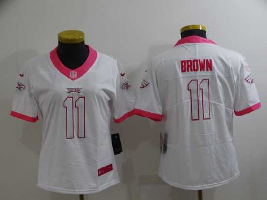 Women%27s Philadelphia Eagles #11 A. J. Brown Pink White Stitched Football Jersey->women nfl jersey->Women Jersey